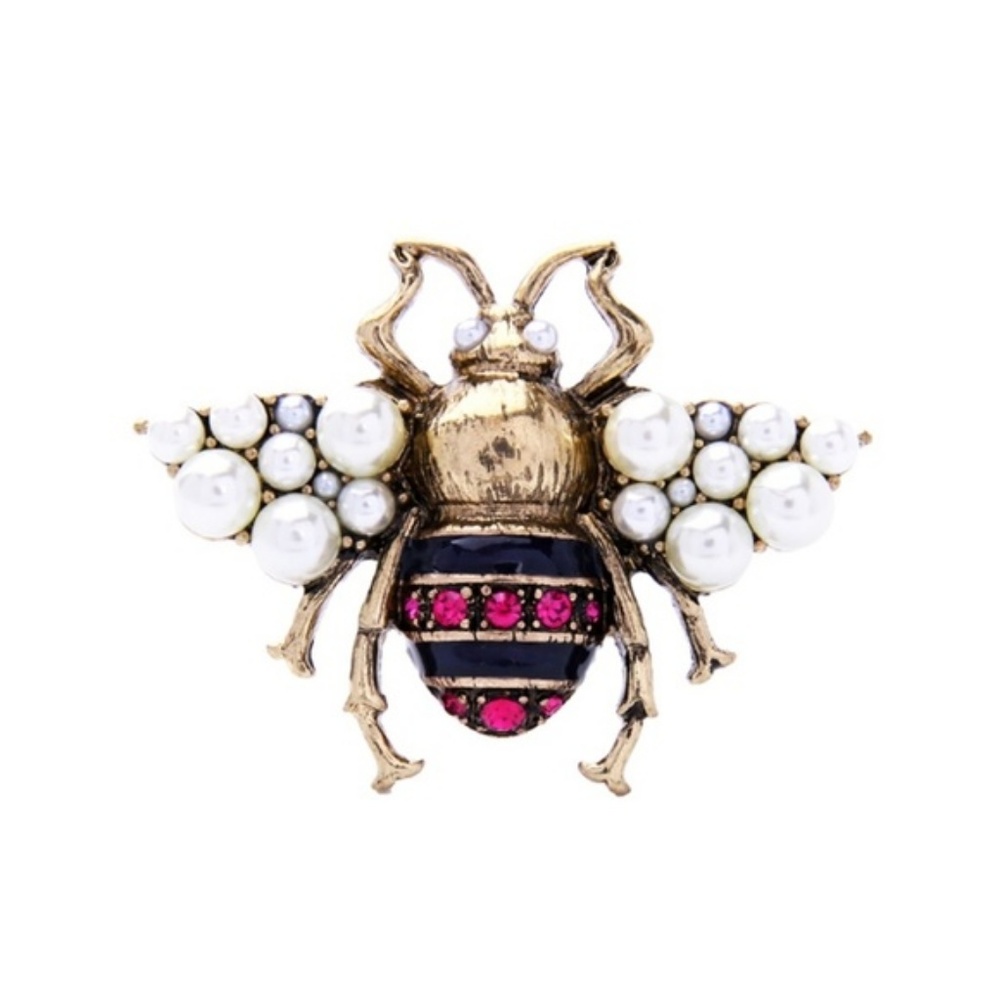 Rhinestone Pearl Enamel Bee Brooch